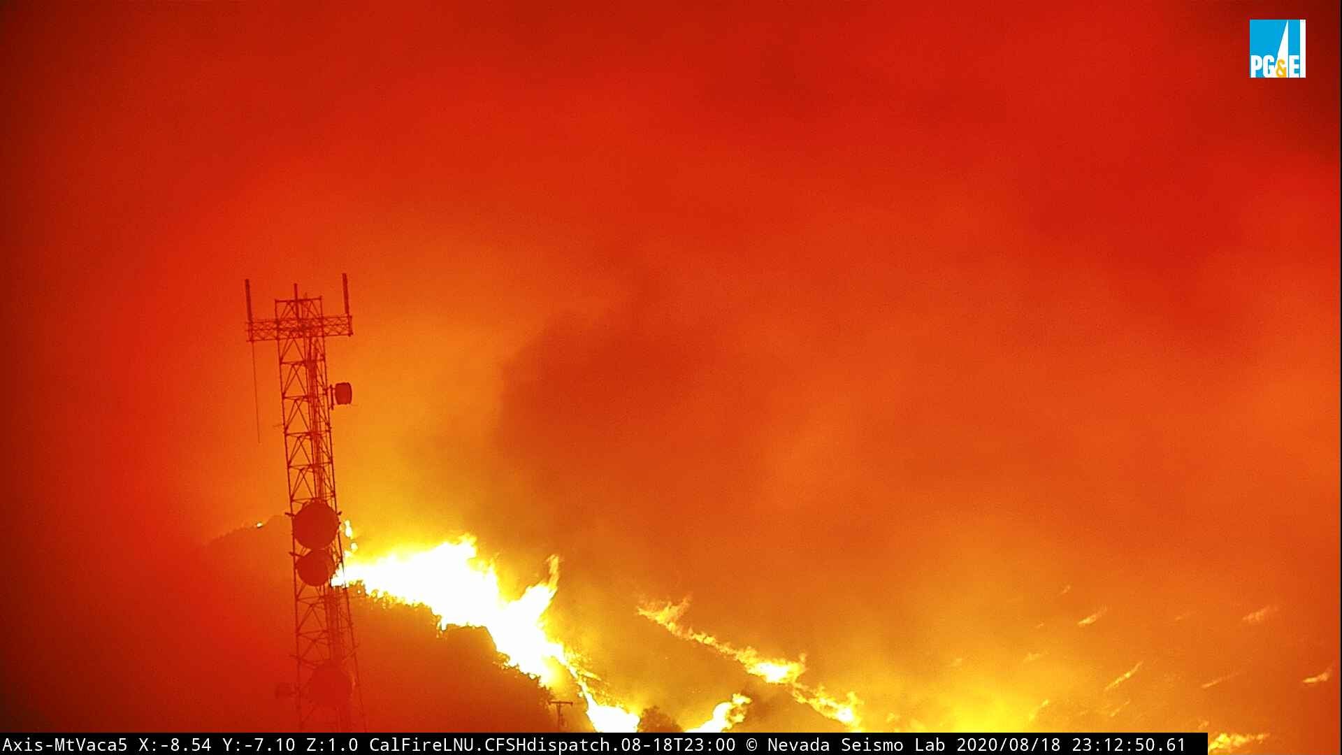 The last moment before the Mount Vaca camera went offline due to the LNU Lightning Complex fire.