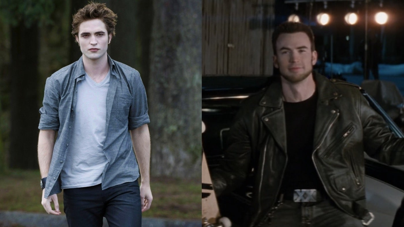 Left: Robert Pattinson in Twilight. Right: Chris Evans in Scott Pilgrim vs. the World.