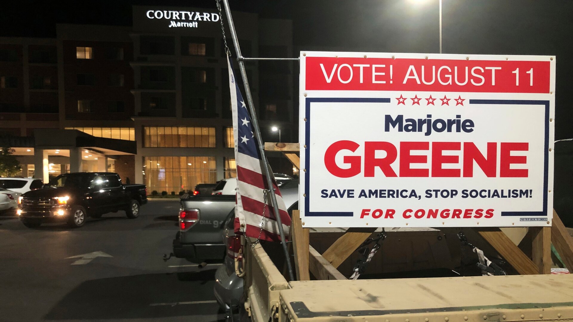 Marjorie Greene campaign signs in Rome, Georgia on Aug. 11, 2020.