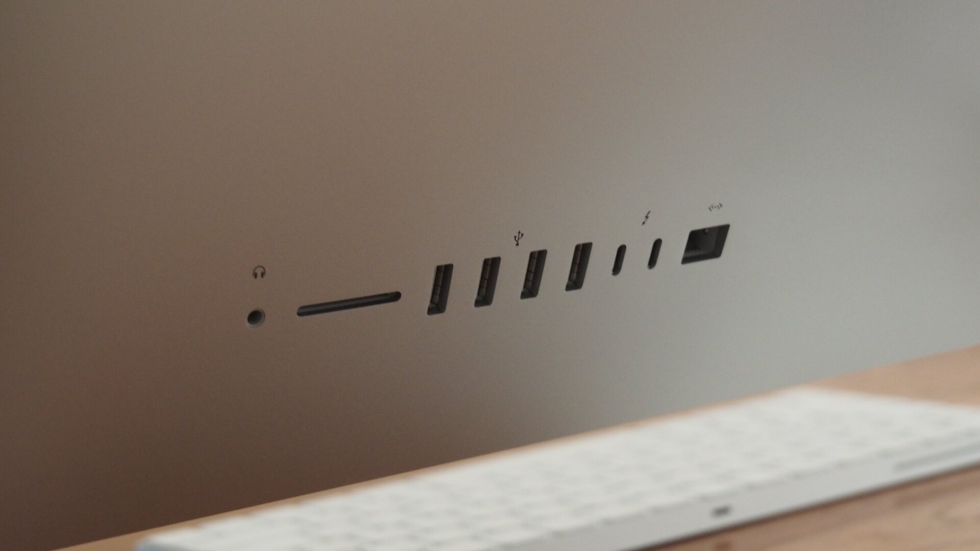 All the necessities: headphone jack, SD card slot, four USB-A ports, two Thunderbolt 3 (USB-C) ports, and a gigabit Ethernet connector.