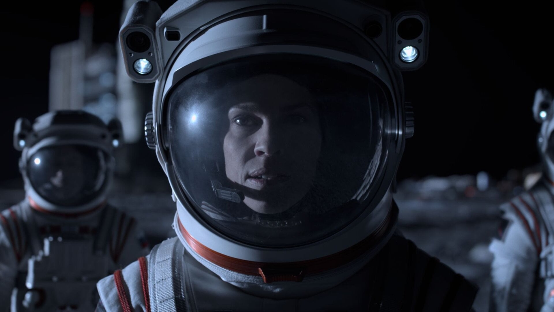 Emma Green (Hilary Swank) and her crew make a pit stop on the moon before heading to Mars.