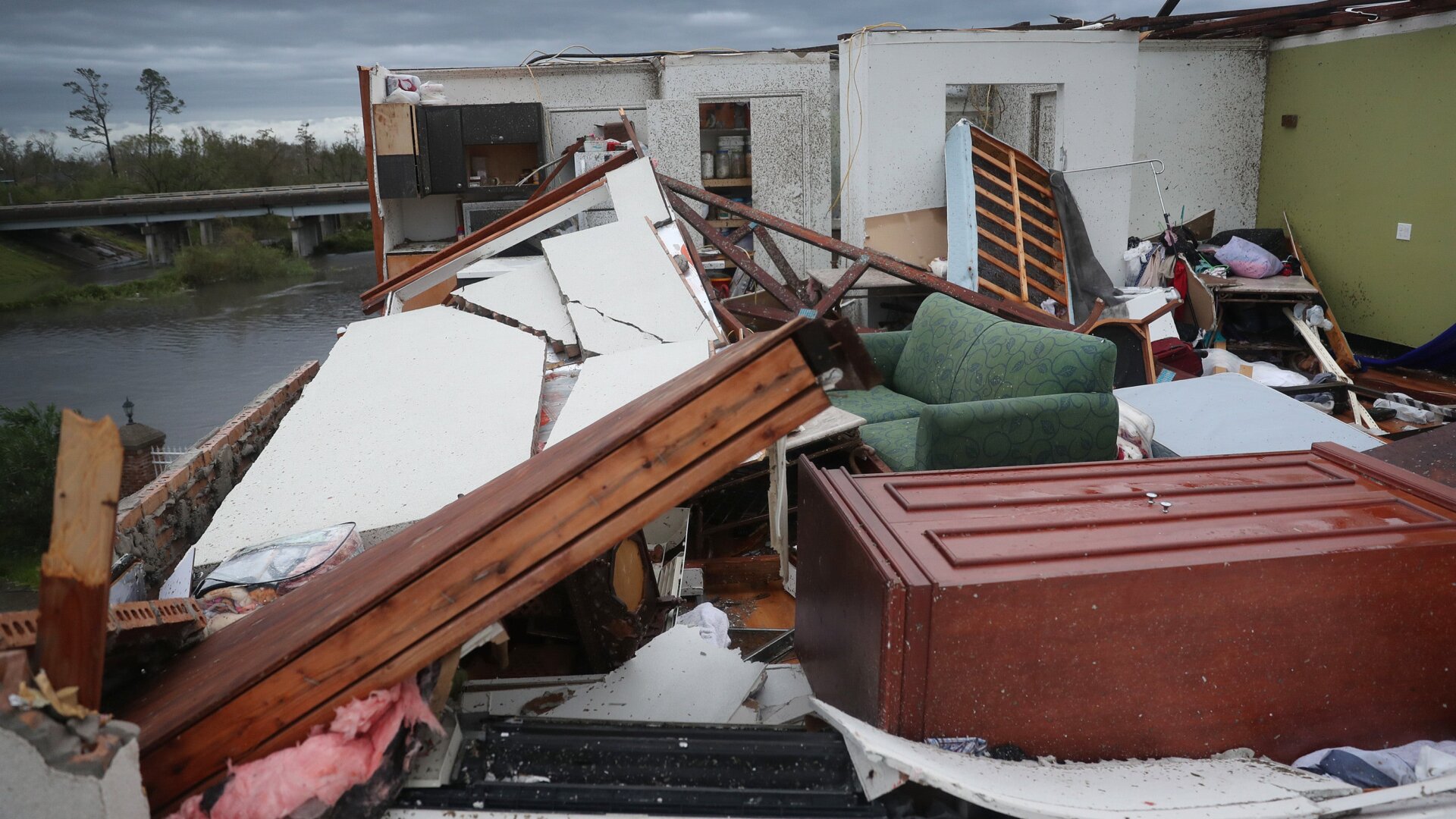 A room that had its roof blown off is seen in a hotel after Hurricane Laura passed through the area on August 27, 2020 in Lake Charles, Louisiana.