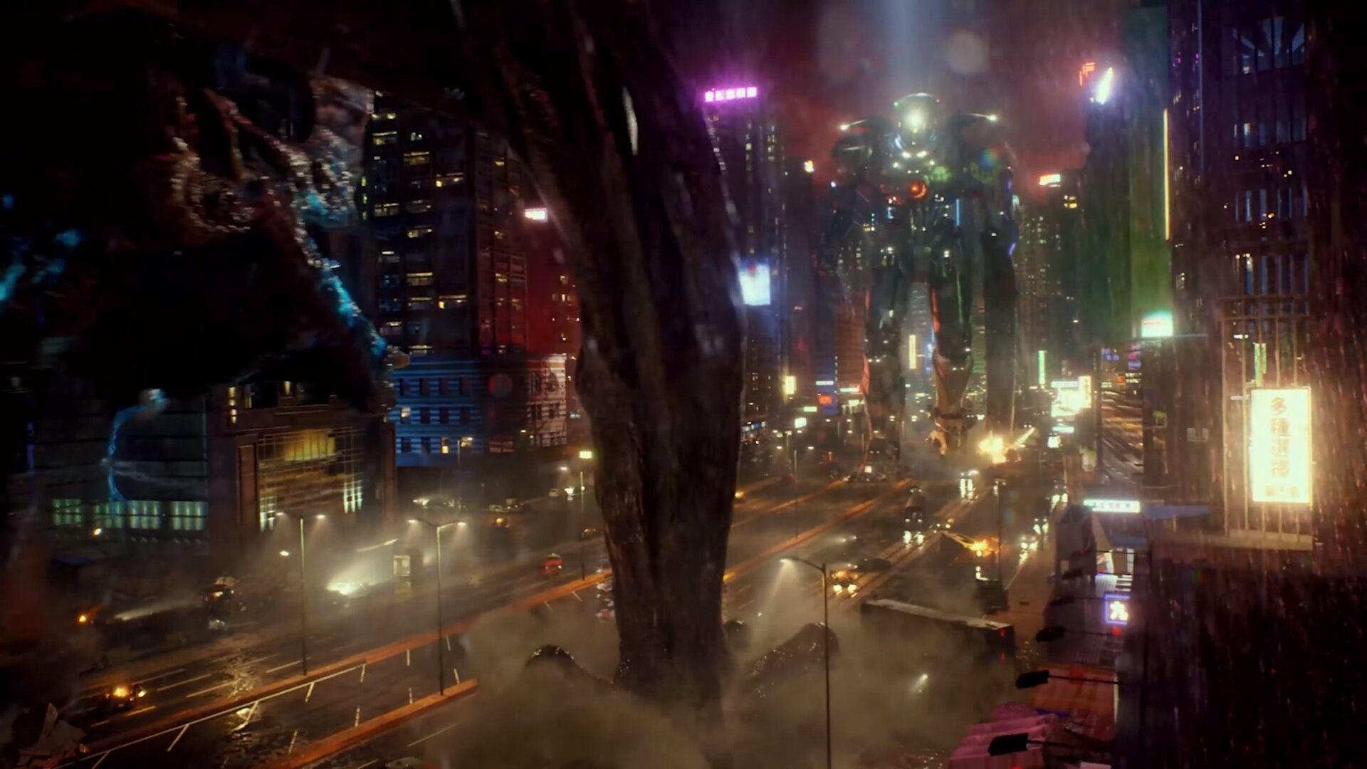 Gipsy Danger goes into battle.