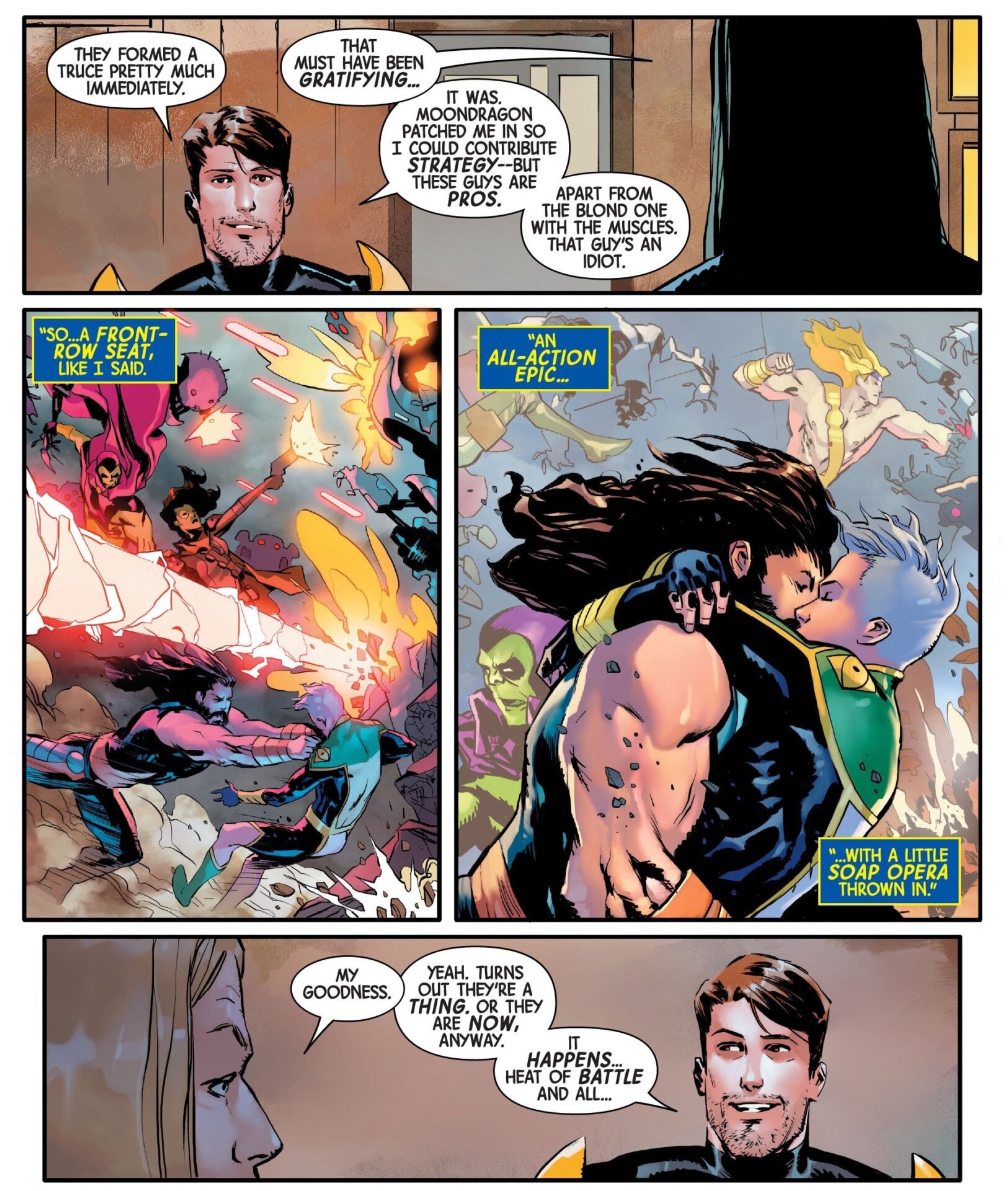 Richard Rider recalling how Marvel Boy and Hercules finally hooked up after spending all this time flirting.