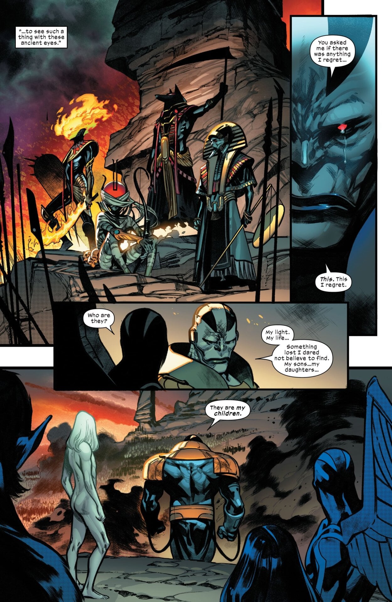 Apocalypse seeing his children for the first time in ages.