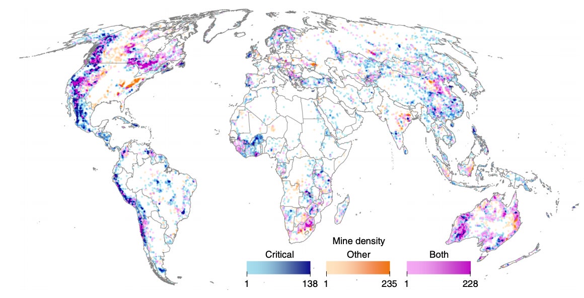  The authors’ map of global mining areas and their density.