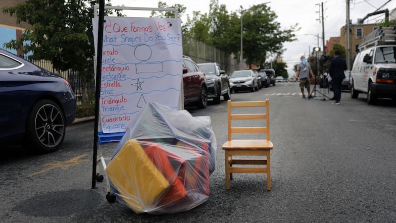Supplies for the outdoor setup included seat cushions for students and a portable drawing board.