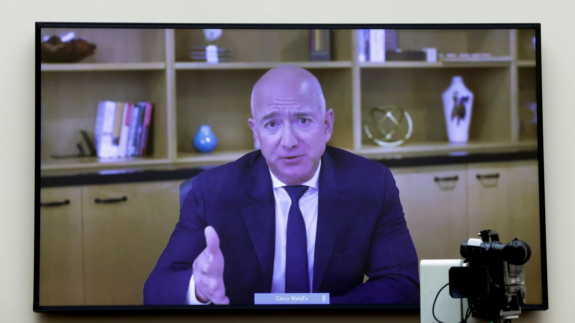 Amazon CEO Jeff Bezos testifies via video conference during the House Judiciary Committee.