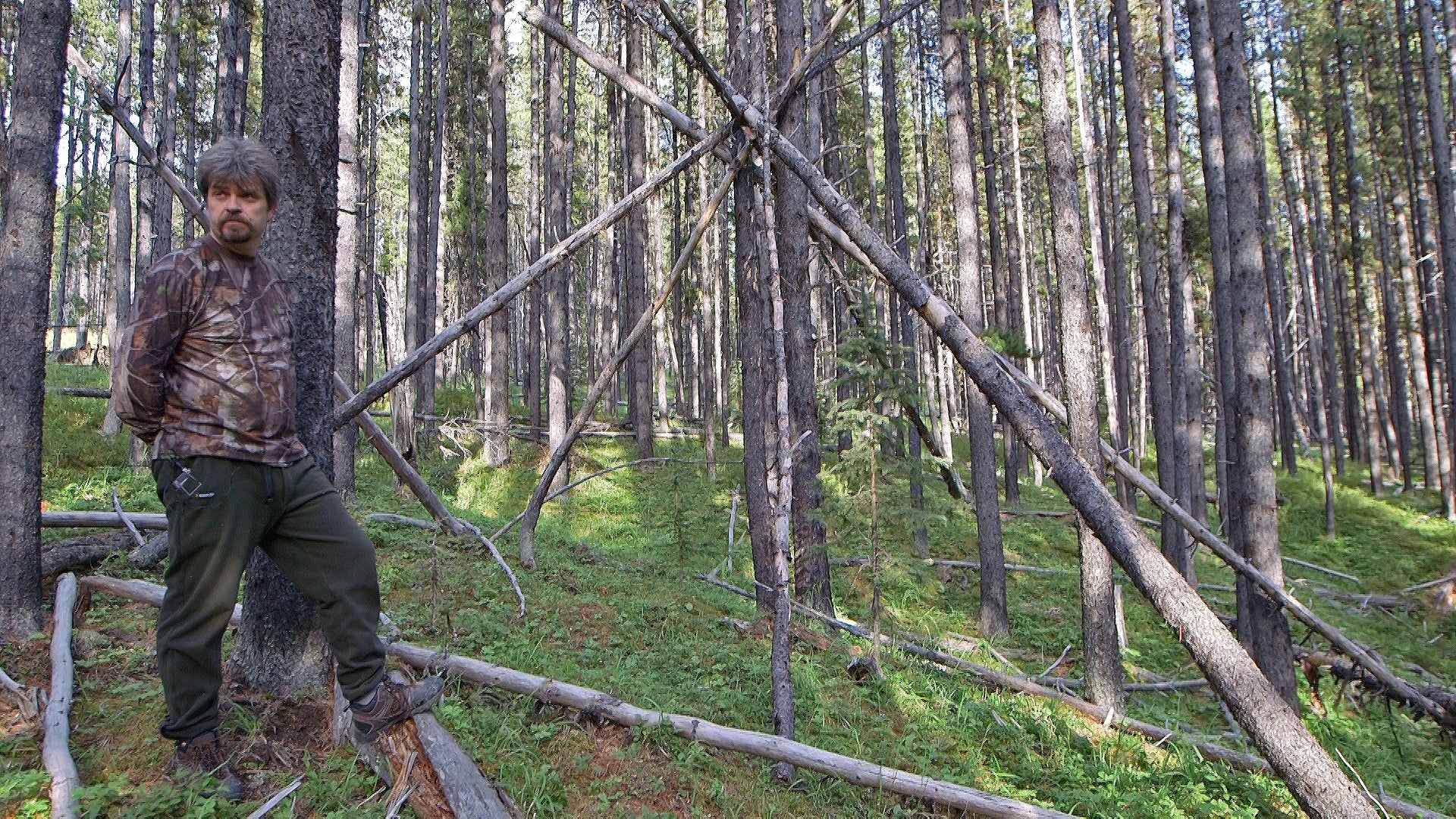 Ken Walker points out possible Bigfoot evidence in the woods near his house.