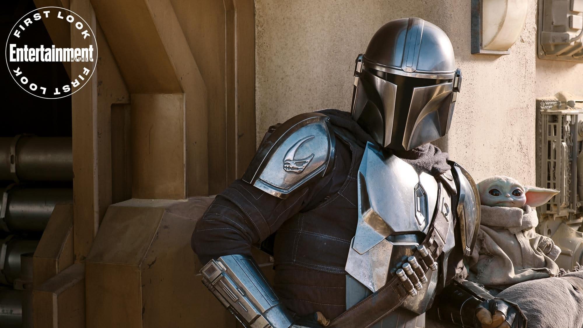 The Mandalorian (Pablo Pascal) and Baby Yoda in the first look at season two.