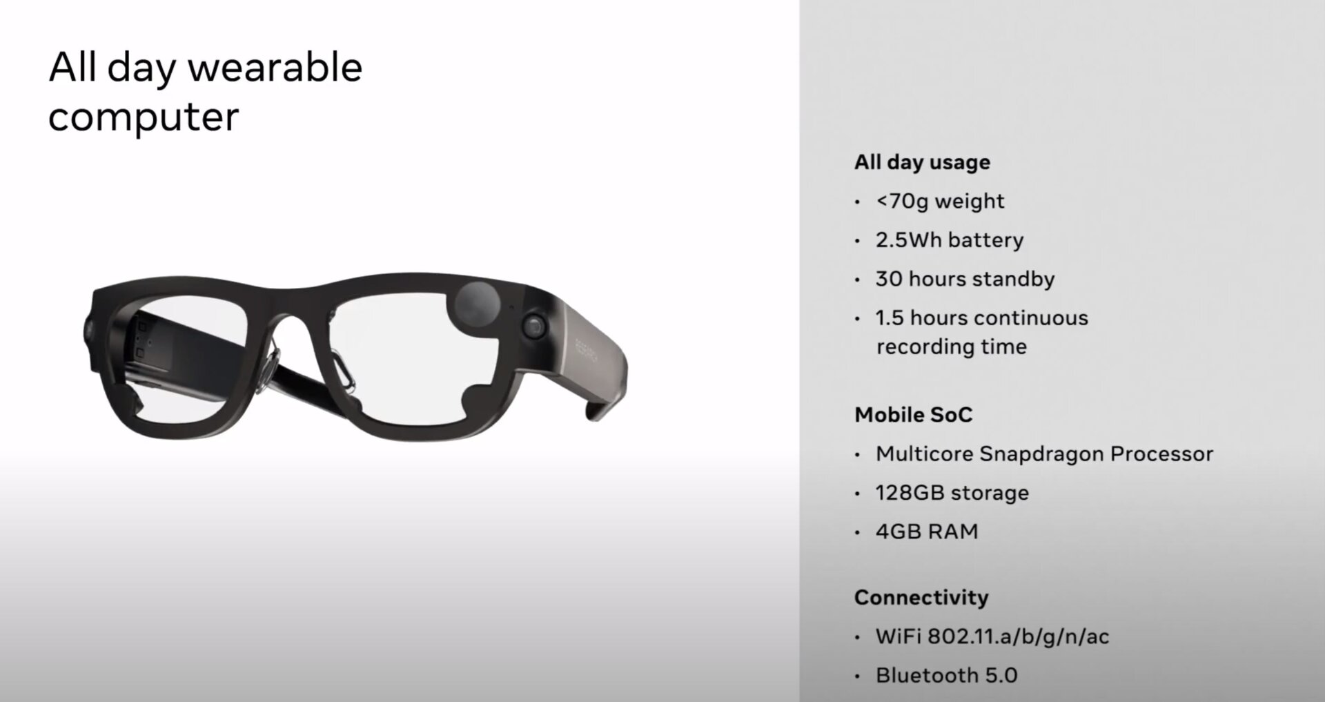 Here are some basic specs about Facebook’s Project Aria research glasses.