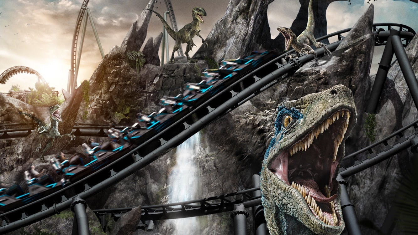 Artist rendering of the new Jurassic World roller coaster.