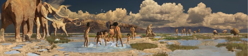 Artist’s depiction of life in ancient White Sands. According to Bustos, an area in the site indicates through preserved footprints that a group of children that may have been playing in puddles. “I have boys and they love to jump in mud puddles. It’s the same activity we see back then. We are connected in that regard. Over time, we’re still the same in a lot of ways.”