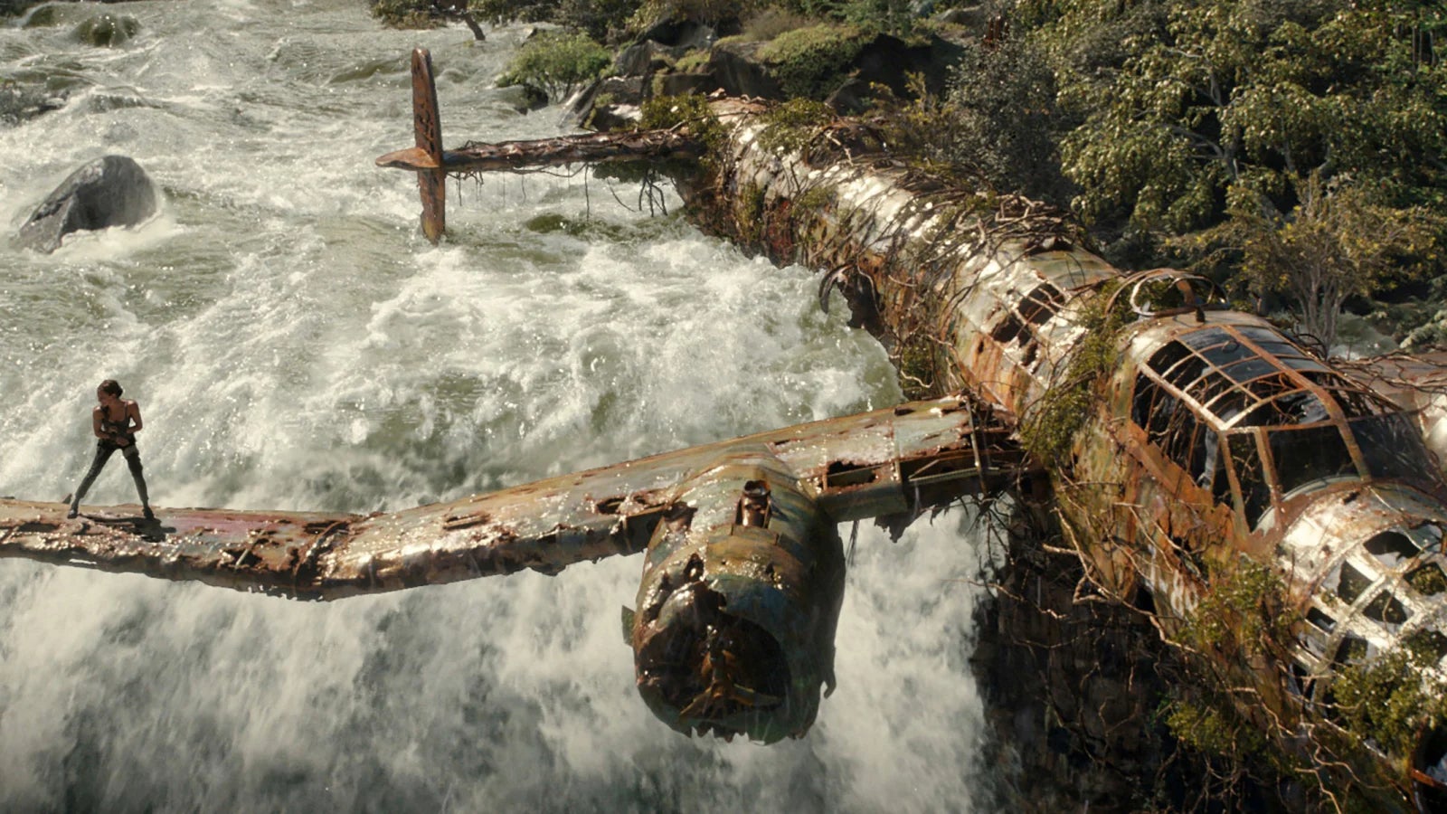 Alicia Vikander as Lara Croft walking across an airplane, always a good move.