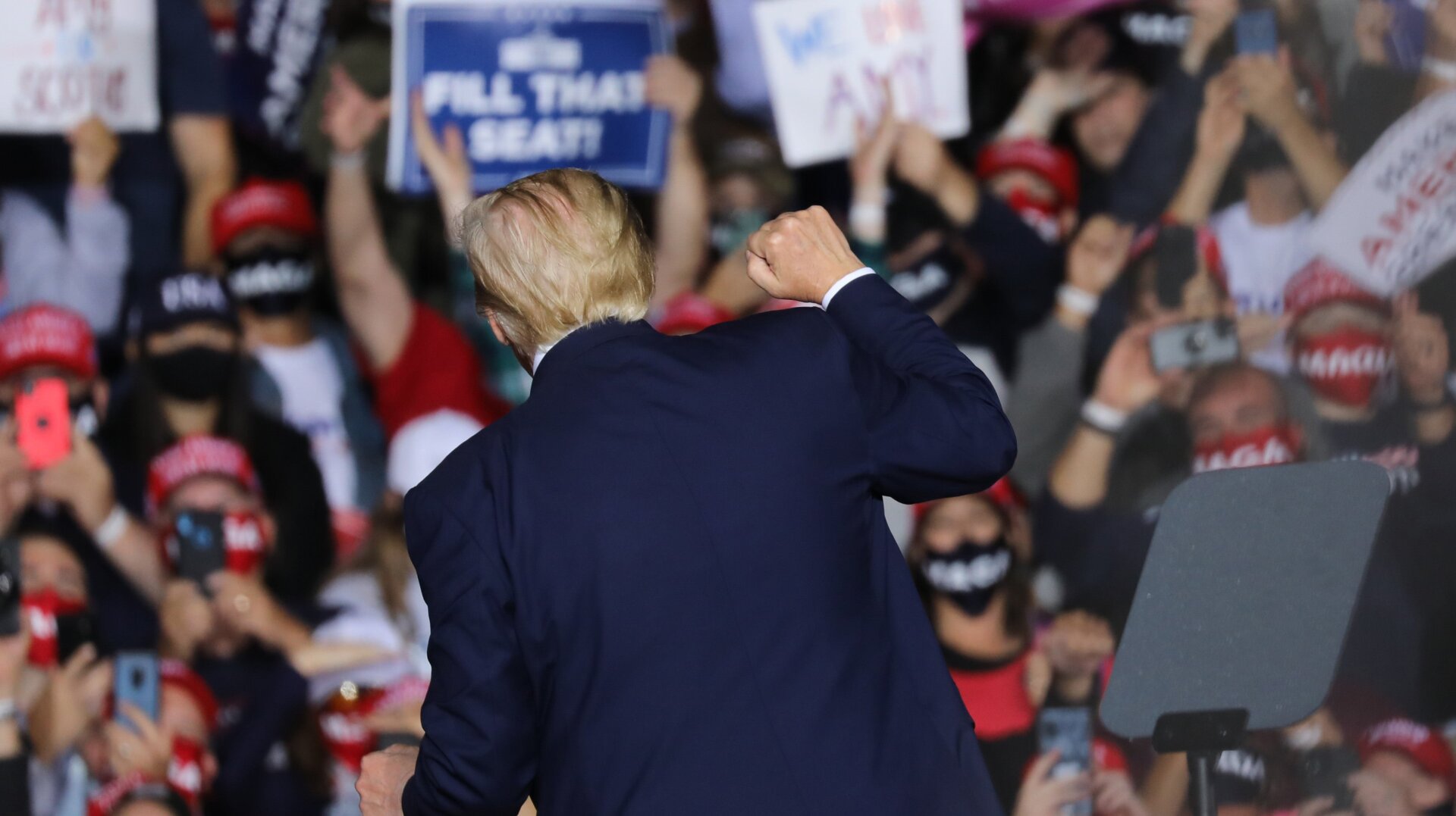 U.S. President Donald Trump speaks at a rally at Harrisburg International Airport on September 26, 2020 in Middletown, Pennsylvania.