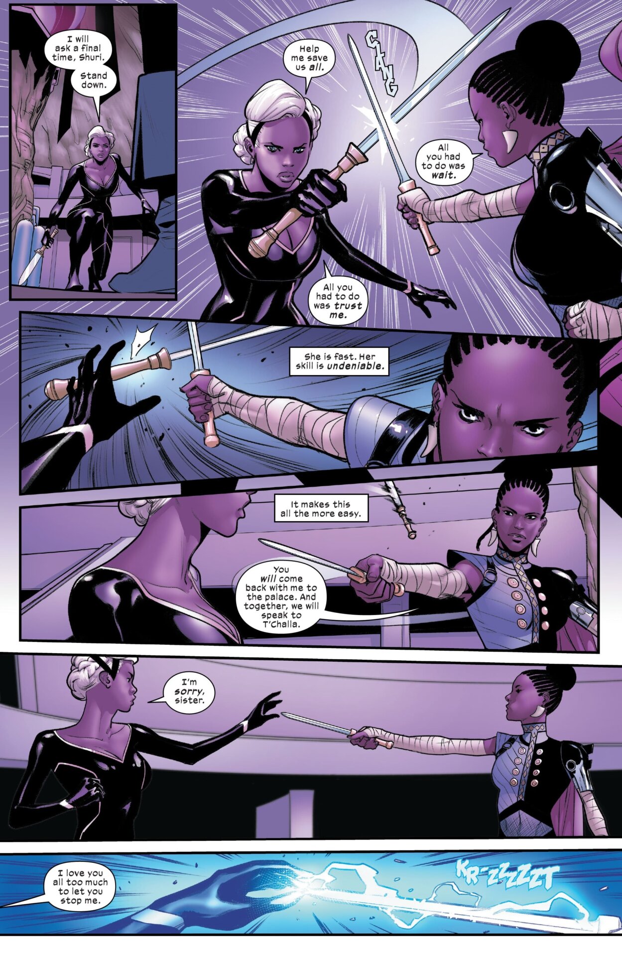 Storm besting Shuri in battle.