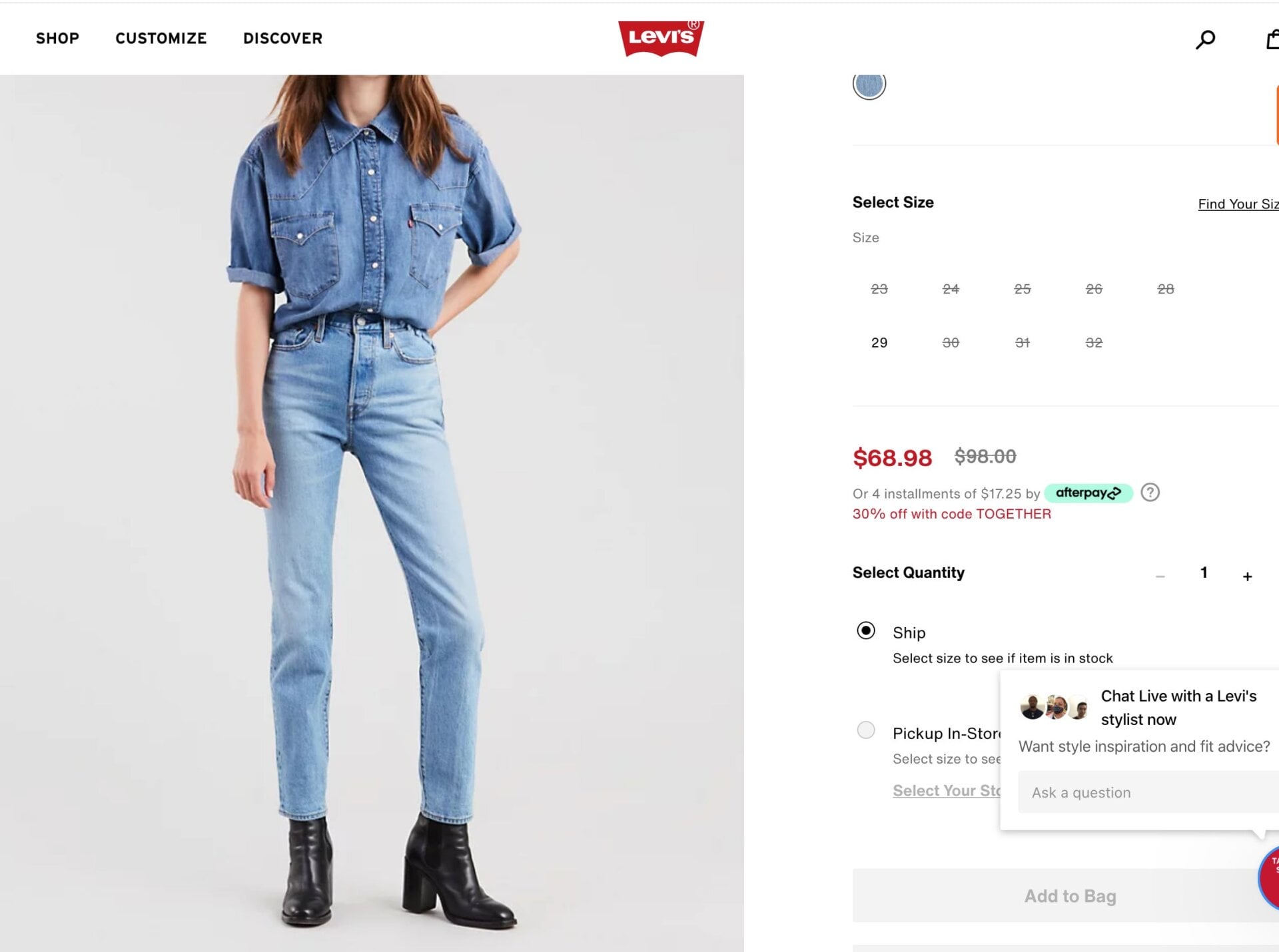 Screenshot: Levi’s