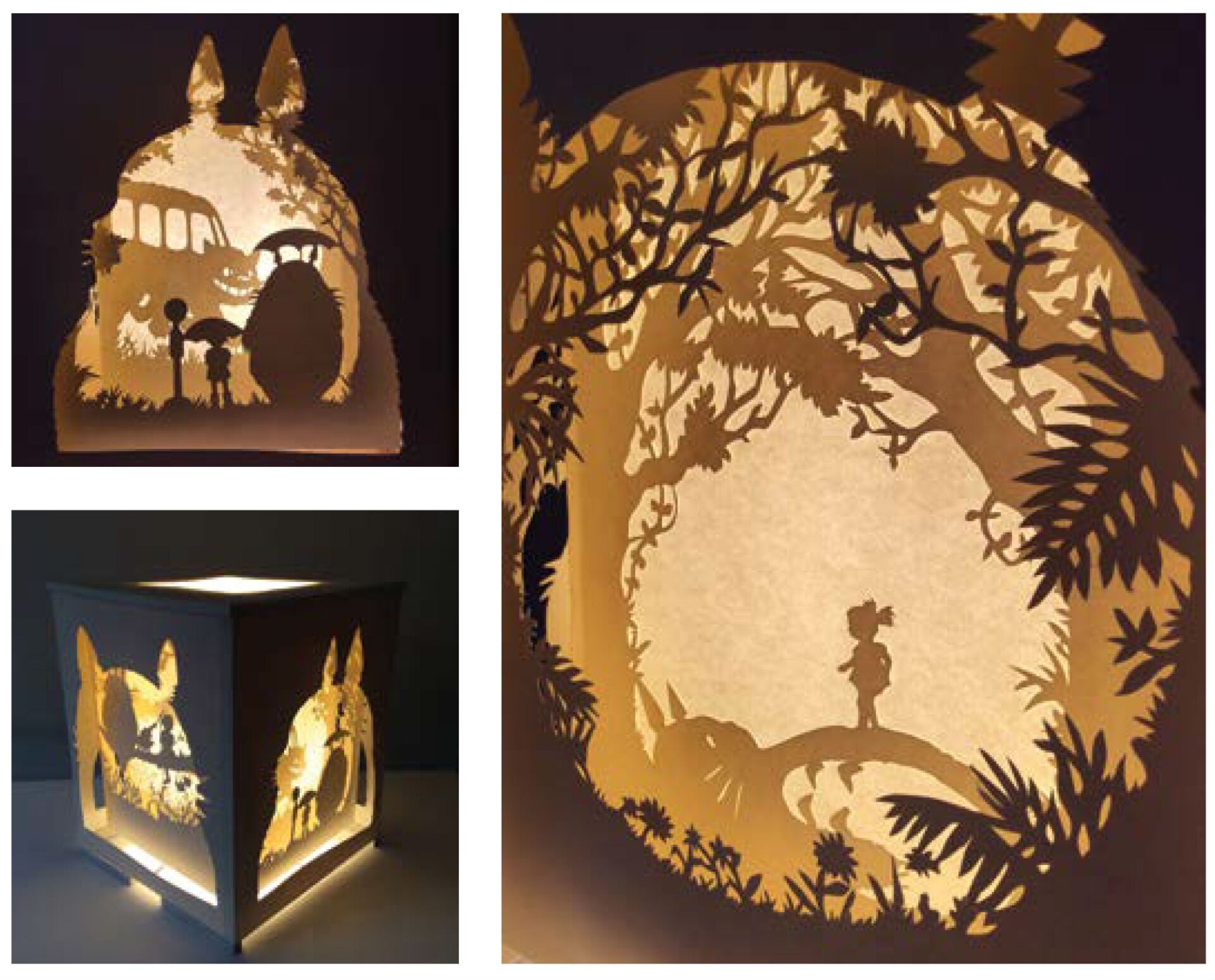 “Totoro Illumination” by Tom Eglington, Layered hand-cut 300 gsm card on metal frame, wood, standard light fitting, glue, flame retardant, 36x30x30"