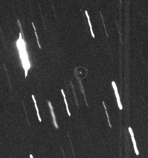 Asteroid Apophis (circled) as it appeared during its discovery in 2004. 