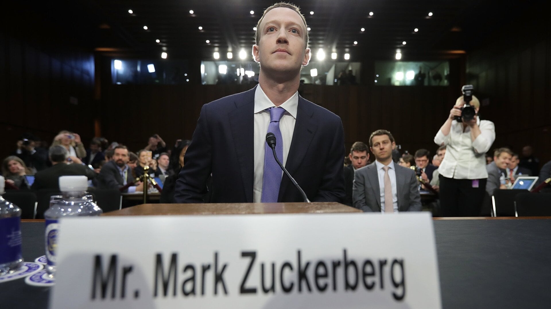 Facebook CEO Mark Zuckerberg arrives to testify before a combined Senate Judiciary and Commerce committee hearing in the Hart Senate Office Building on Capitol Hill April 10, 2018 in Washington, DC.