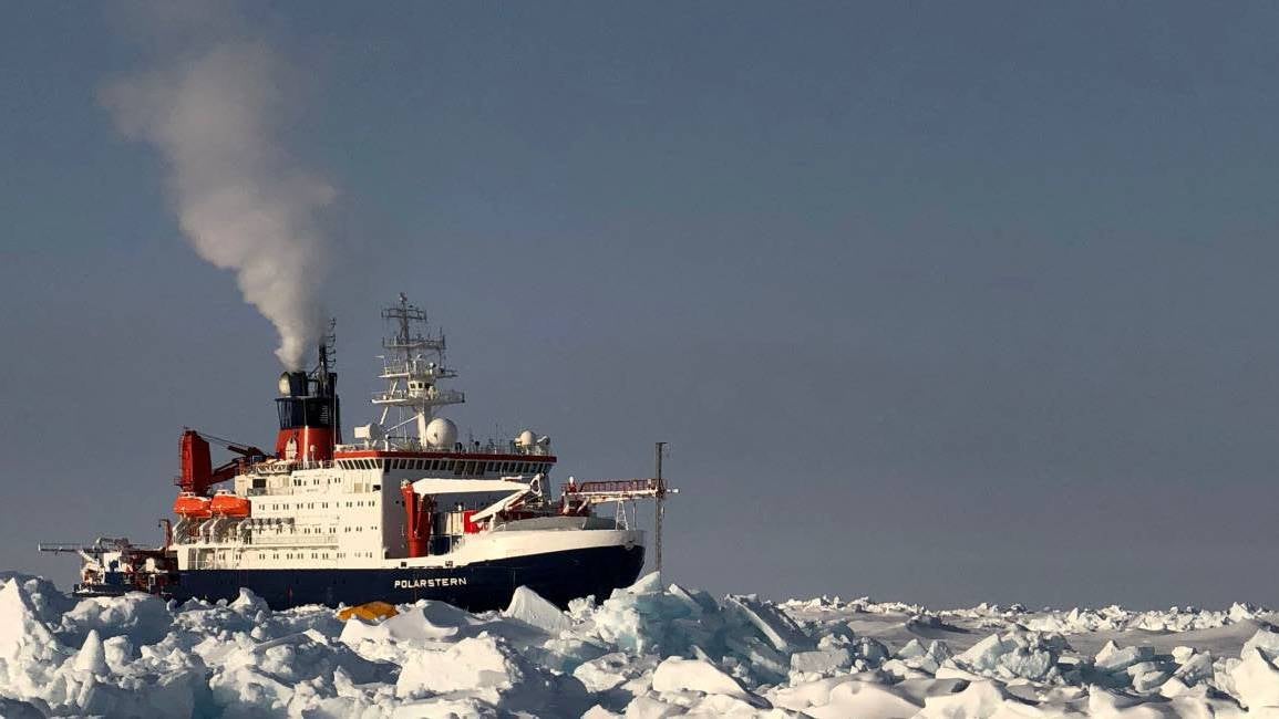 The Polarstern amidst Arctic sea ice.