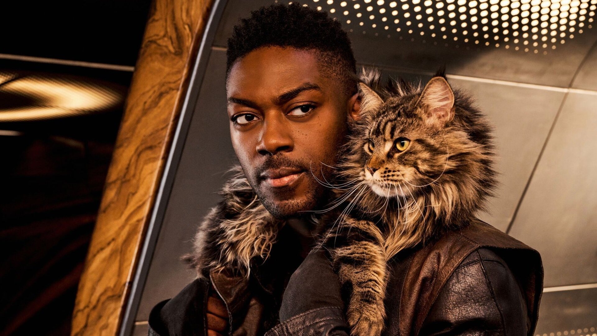 David Ajala and Grudge the Cat.