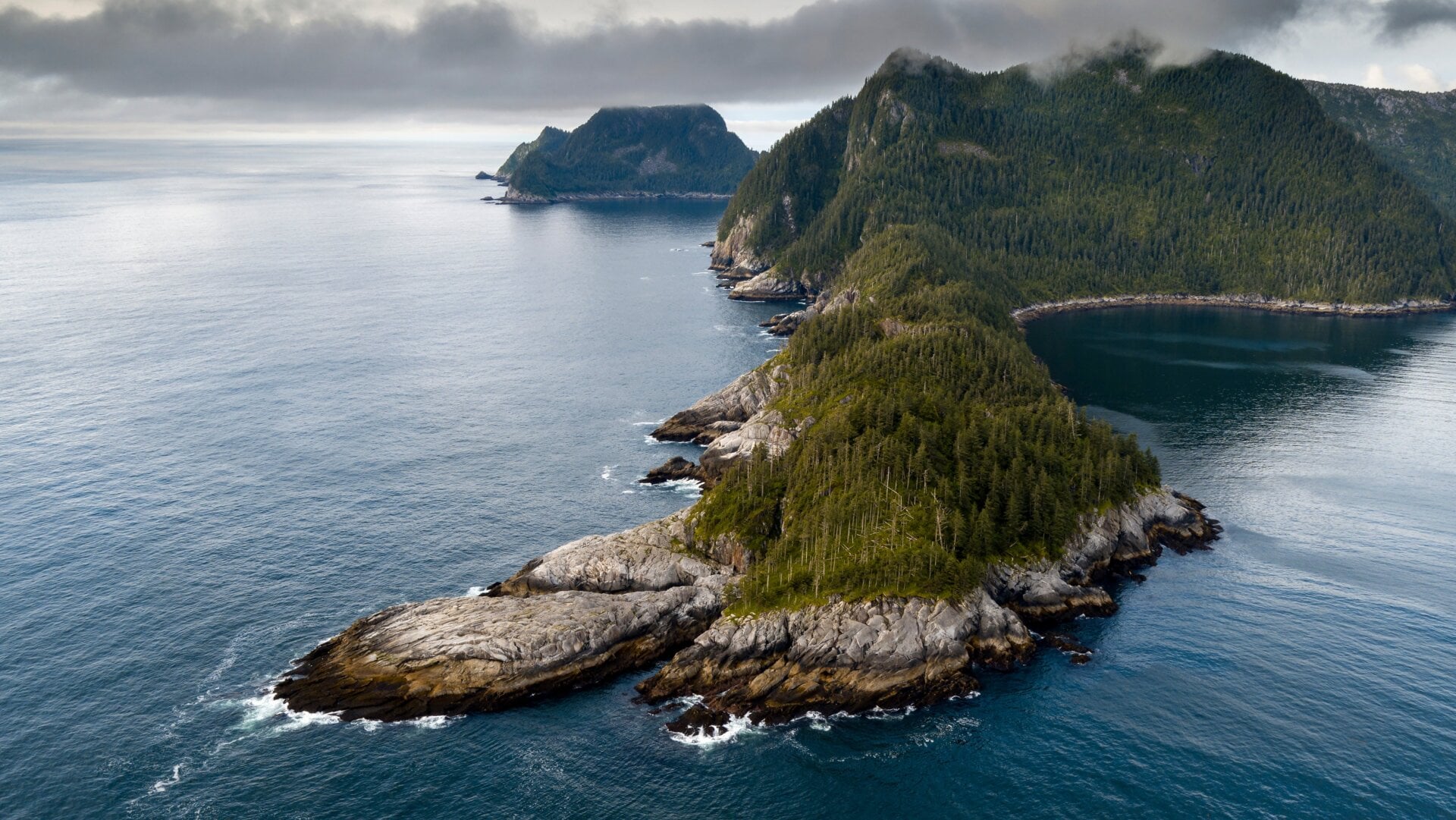 An aerial view of Pye Islands, an uninhabited part of the Alaska Maritime National Wildlife Refuge, Alaska.