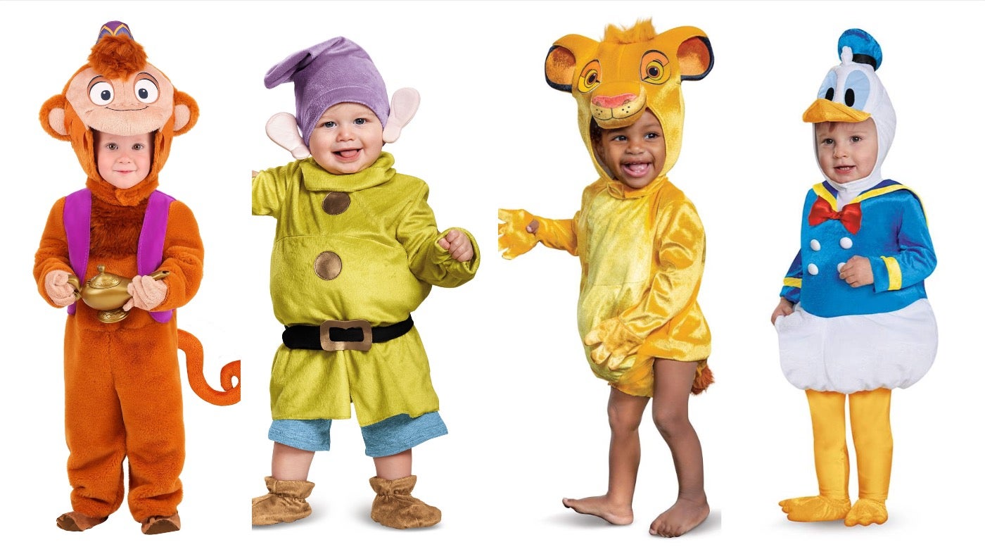 From left: Aladdin Toddler Abu Deluxe, Dopey Deluxe, Baby Simba, Baby Donald Duck.