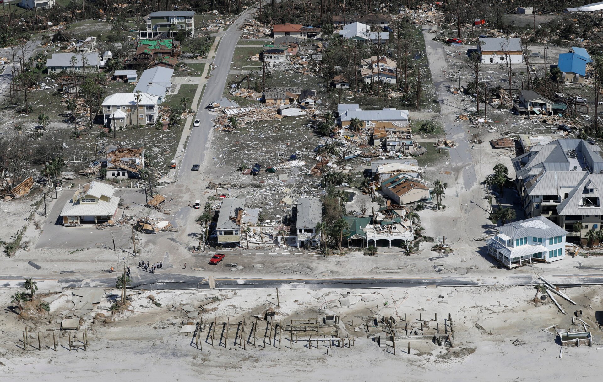 Homes destroyed by Hurricane Michael are shown in this aerial photo on Oct. 11, 2018, in Mexico Beach, Florida. The hurricane hit the panhandle area with Category 4 winds causing major damage.