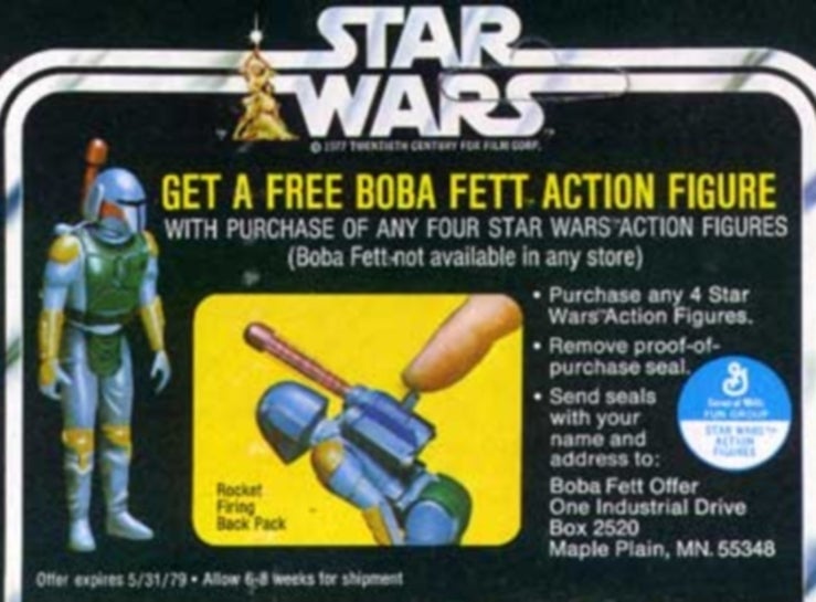 The original ad for rocket firing Boba Fett that never happened. Look familiar?