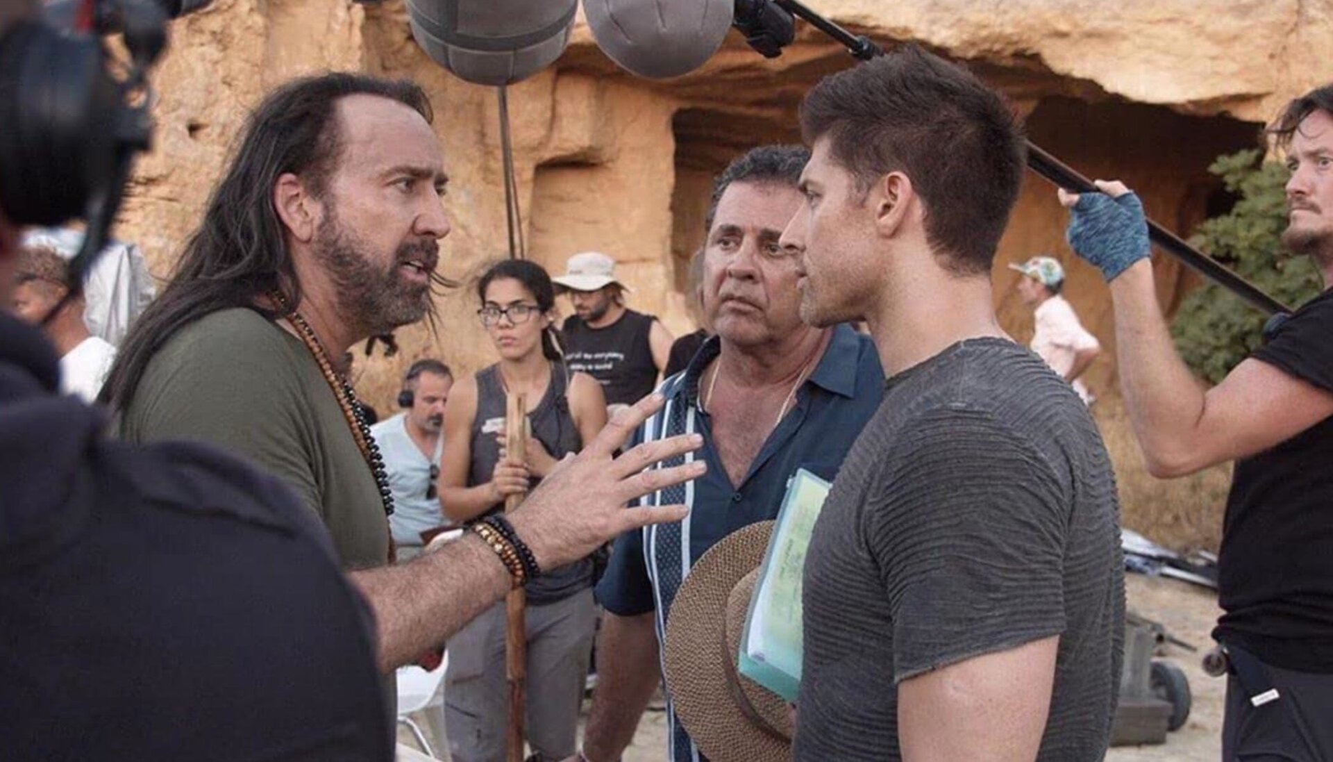 Cage, Logothetis, and Moussi on the set of Jiu Jitsu.