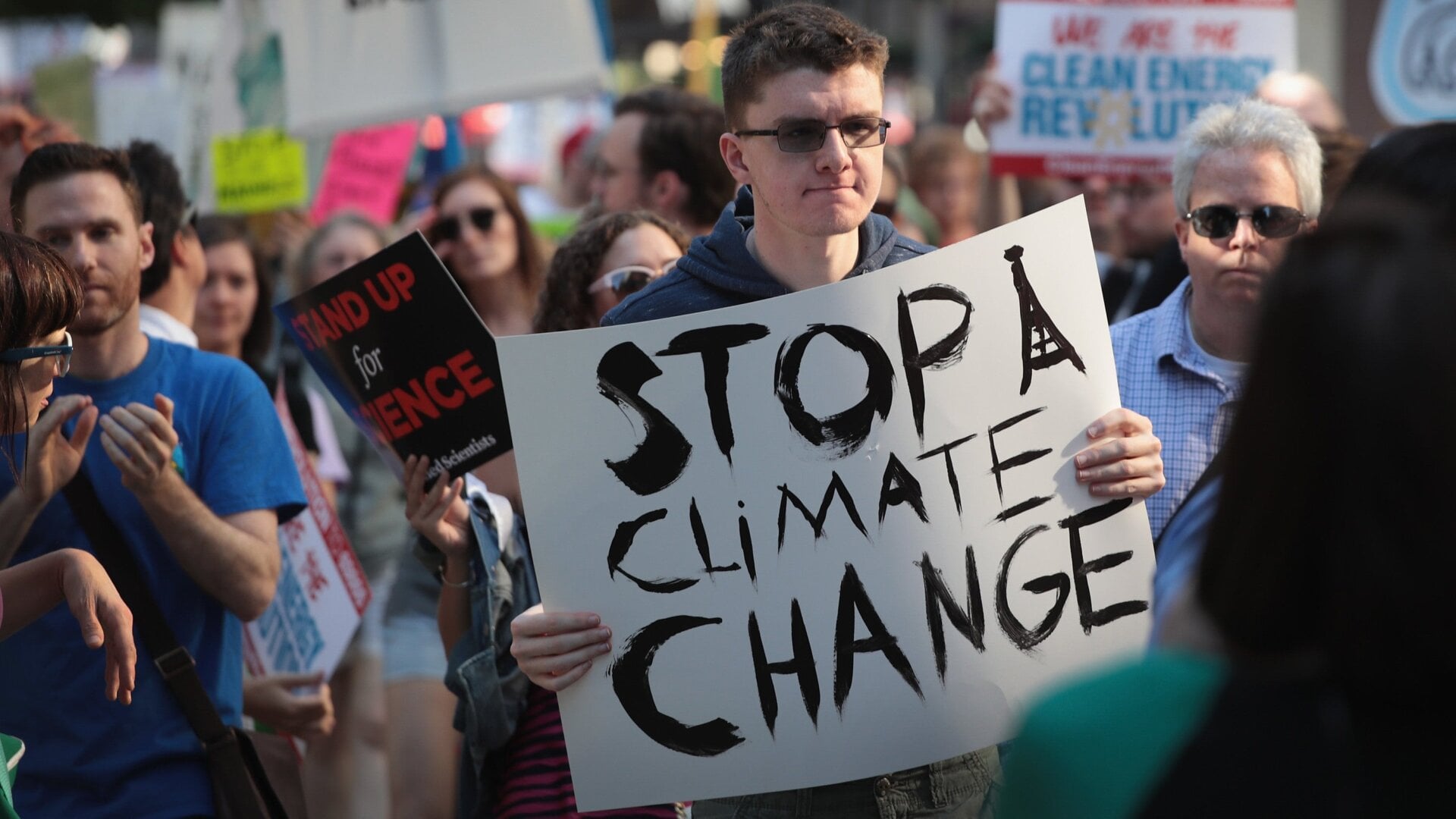 Demonstrators protest President Donald Trump’s decision to exit the Paris Agreement on June 2, 2017 in Chicago, Illinois.