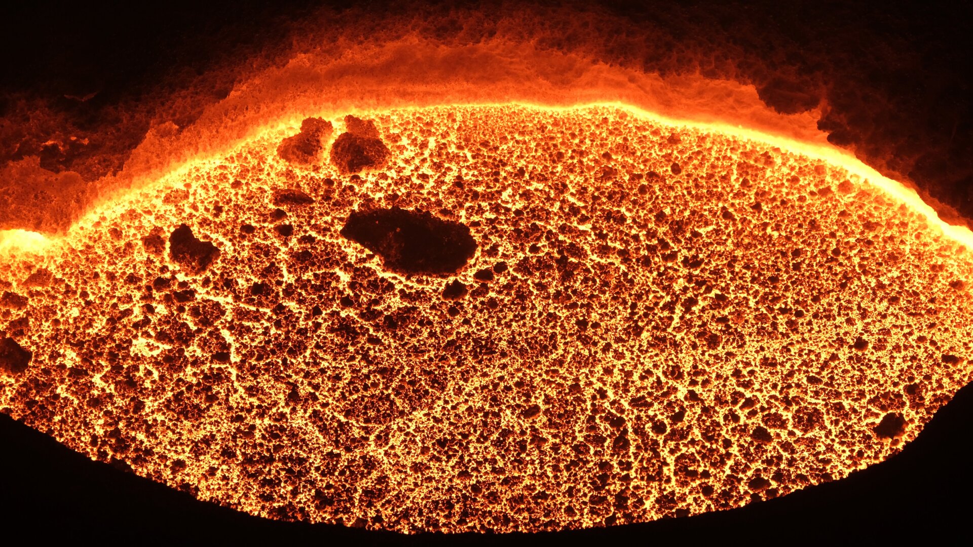 Molten iron in a ladle at Salzgitter AG steelworks in Salzgitter, Germany in March 2019; stock photo.