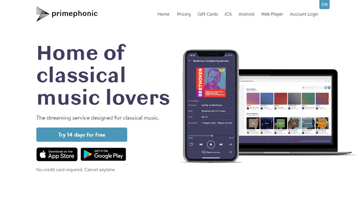 Screenshot: Primephonic