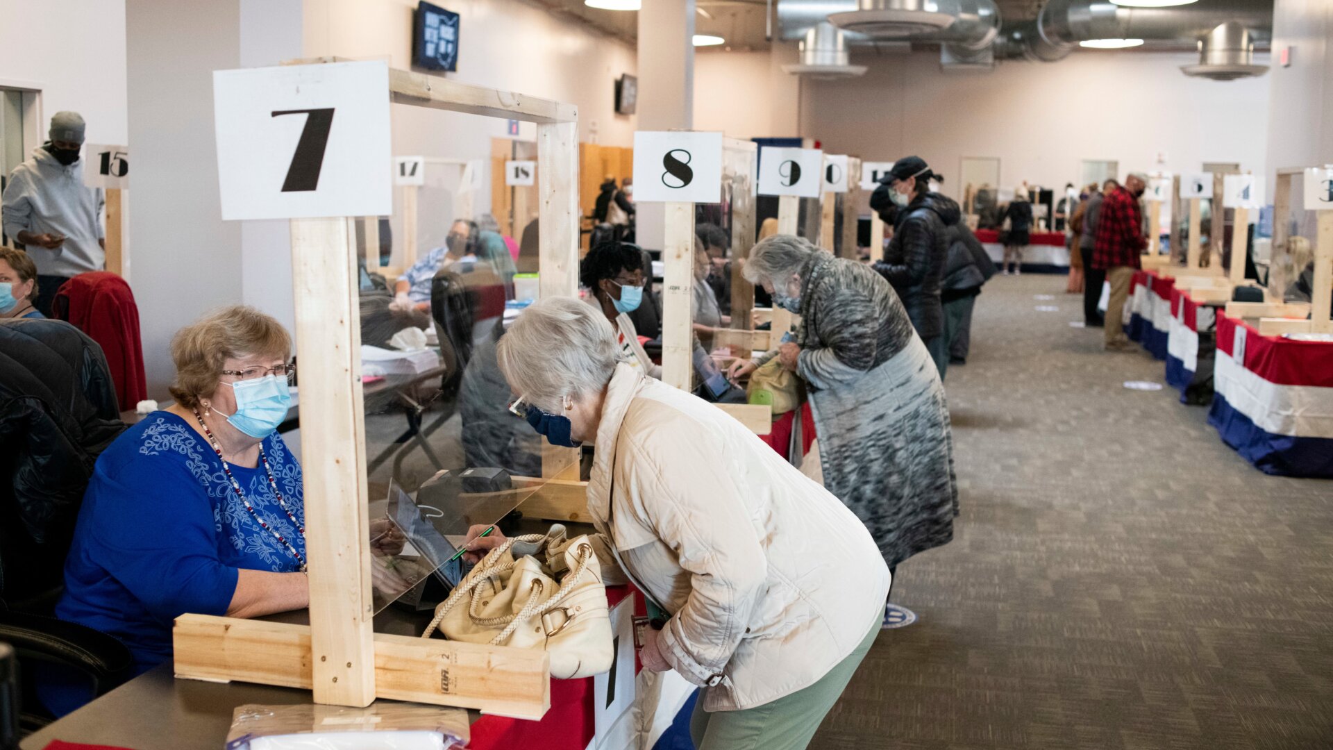Voters arrive for early voting in Columbus in Franklin County, Ohio.