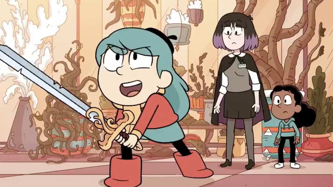 Hilda wielding a sword to protect her friends.