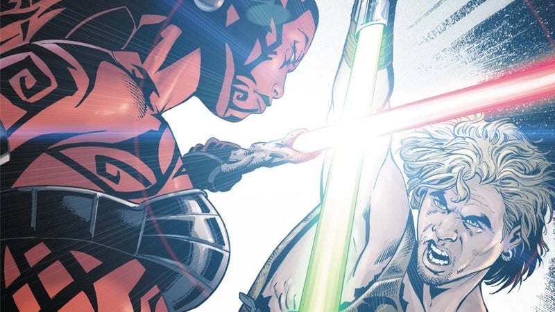 Darth Talon as she appeared in Legacy, battling an idea from the books that was not brought into Lucas’ plans: Cade Skywalker, a distant descendant of Anakin and Luke.