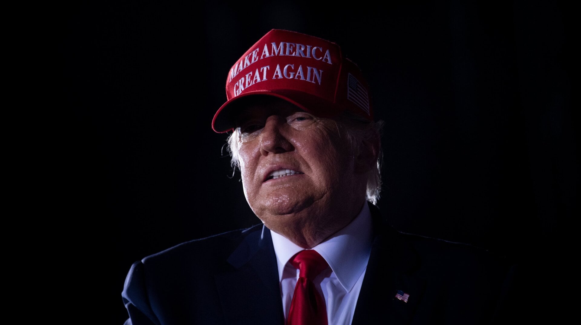 President Donald Trump at the Miami-Opa Locka Airport in Florida, shortly after midnight on November 2, 2020.