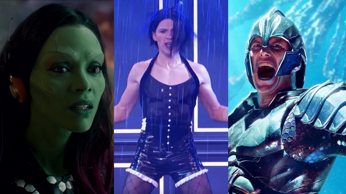 From left: Zoe Saldana in Guardians of the Galaxy, Tom Holland being the greatest human being alive, and Patrick Wilson in Aquaman.