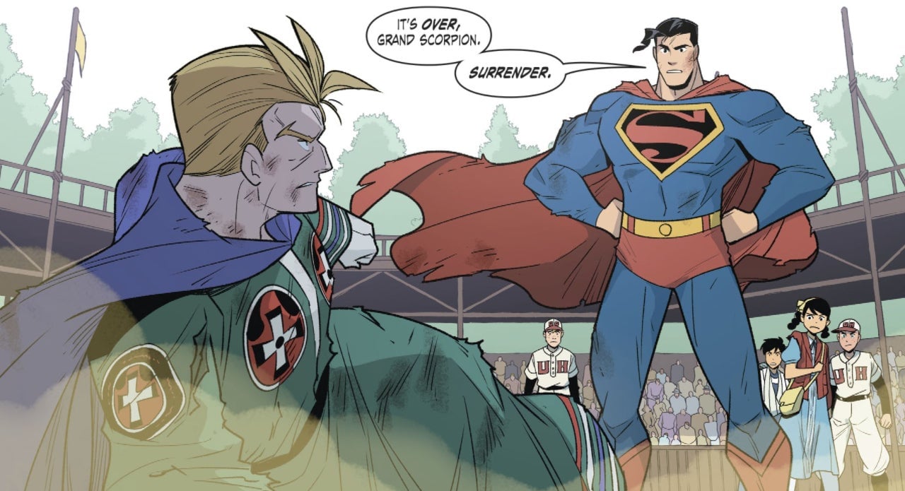 Superman laying down the law.