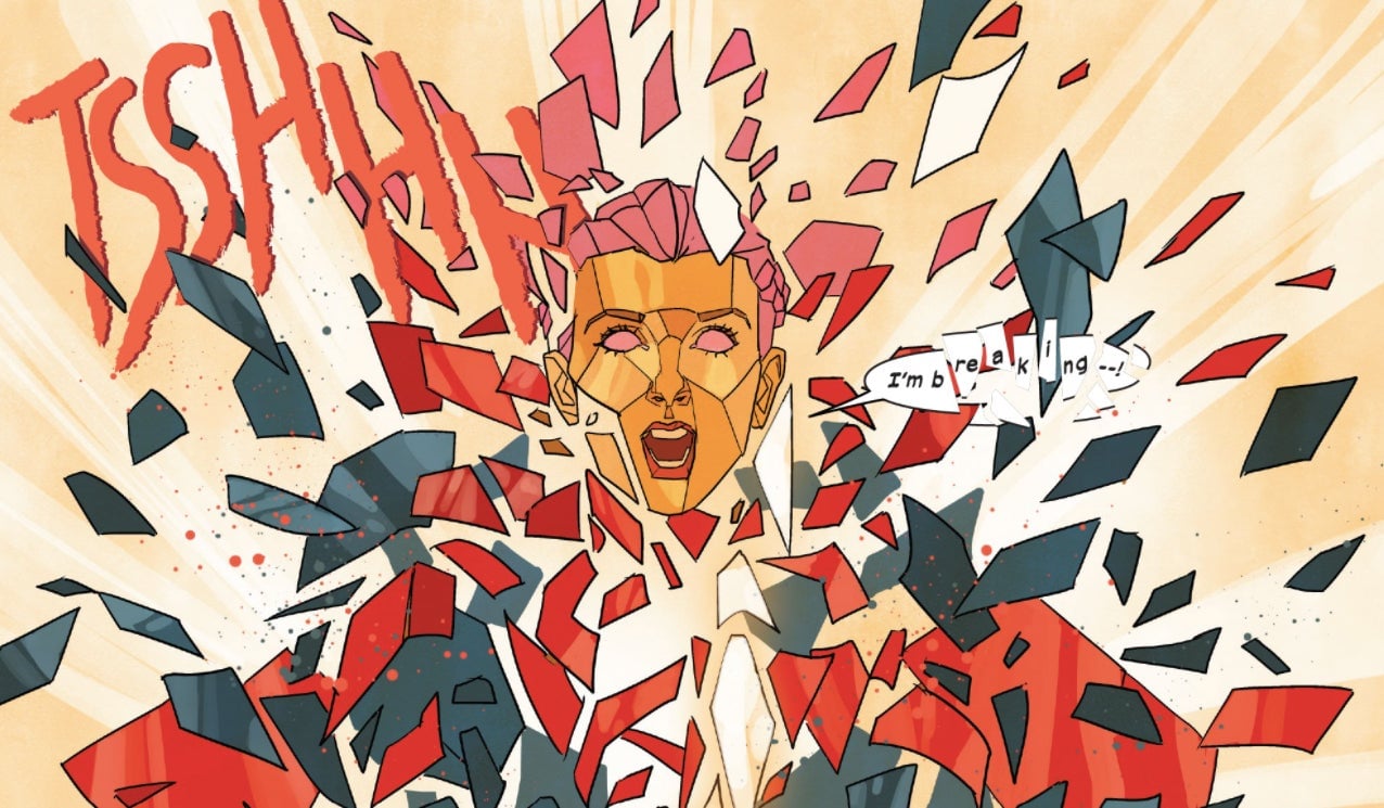 Captain Britain being shattered.