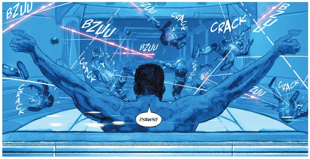 Mister Terrific dispatching a squad of soldiers.