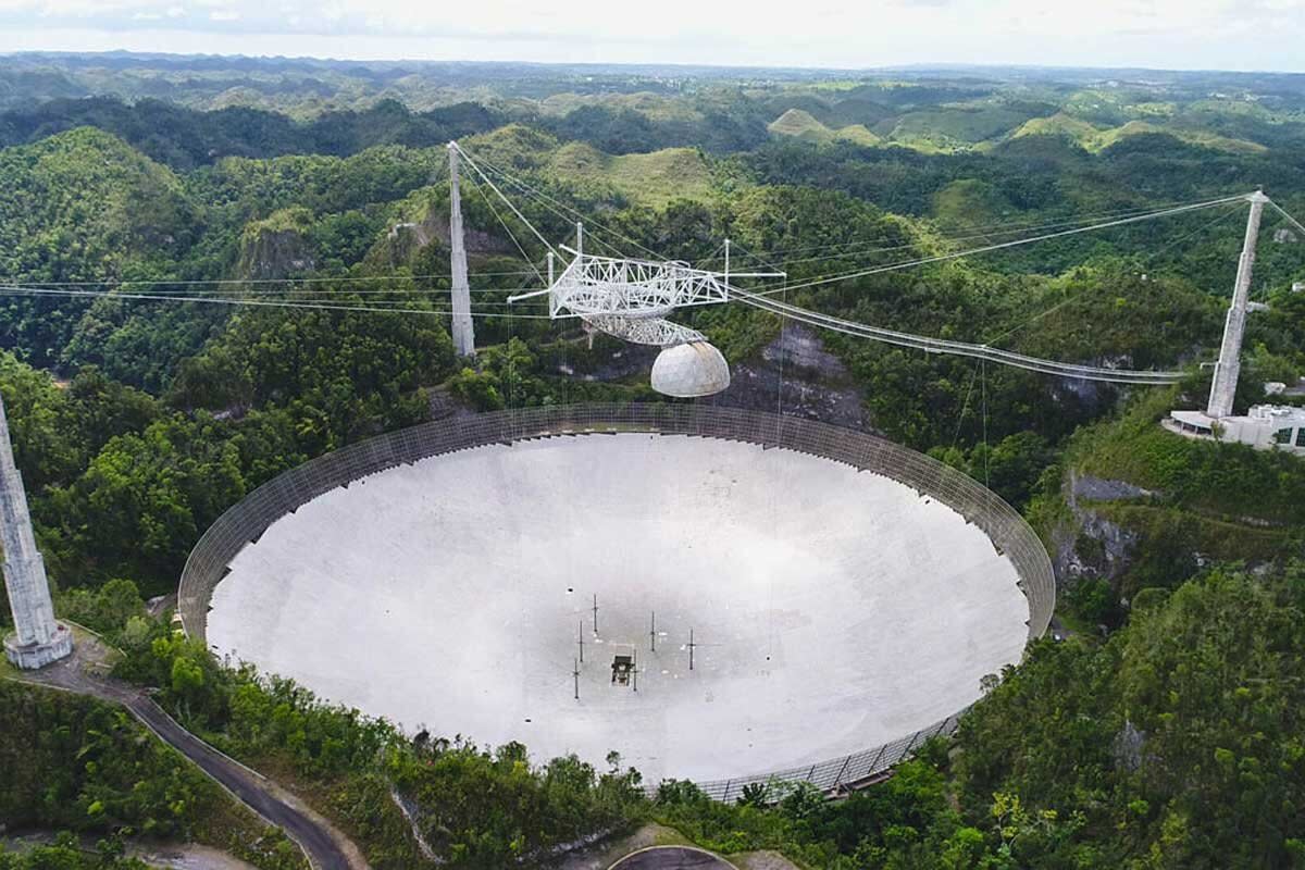 Arecibo Observatory in spring 2019, before the cable failures and collapse.