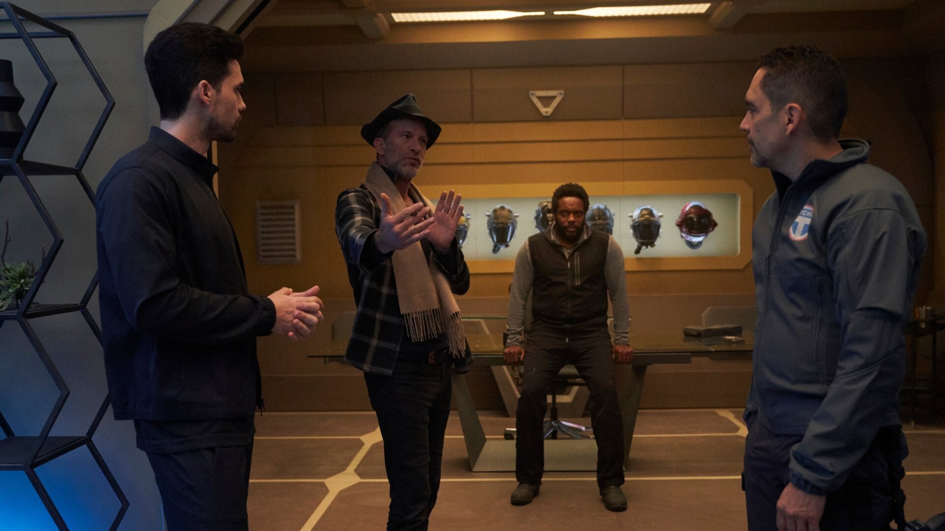 Thomas Jane directing another season on Tycho Station, in a series of photos provided exclusively to outlets that attended 2019's The Expanse set visit.