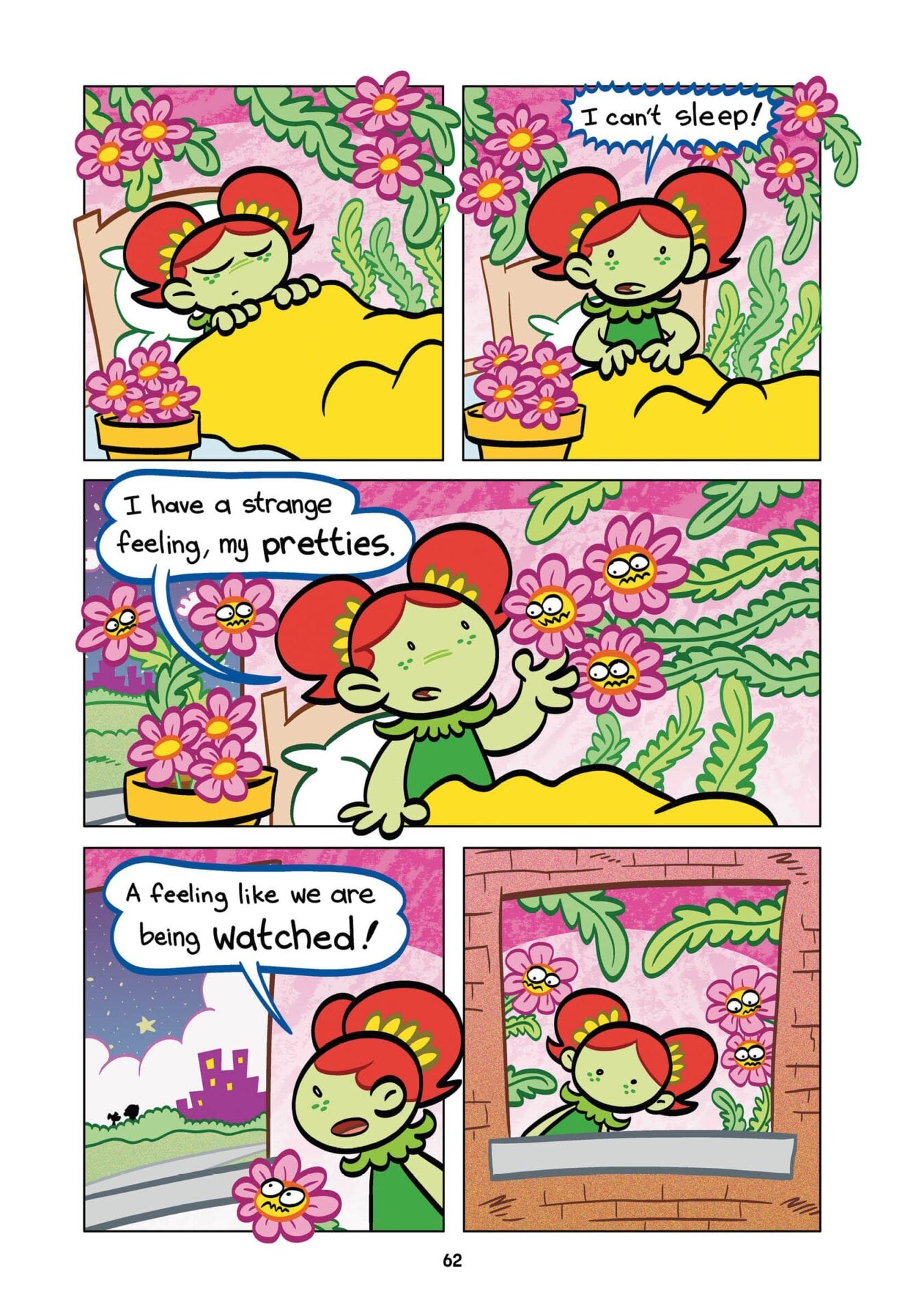 Poison Ivy waking up and realizing that she’s being watched.