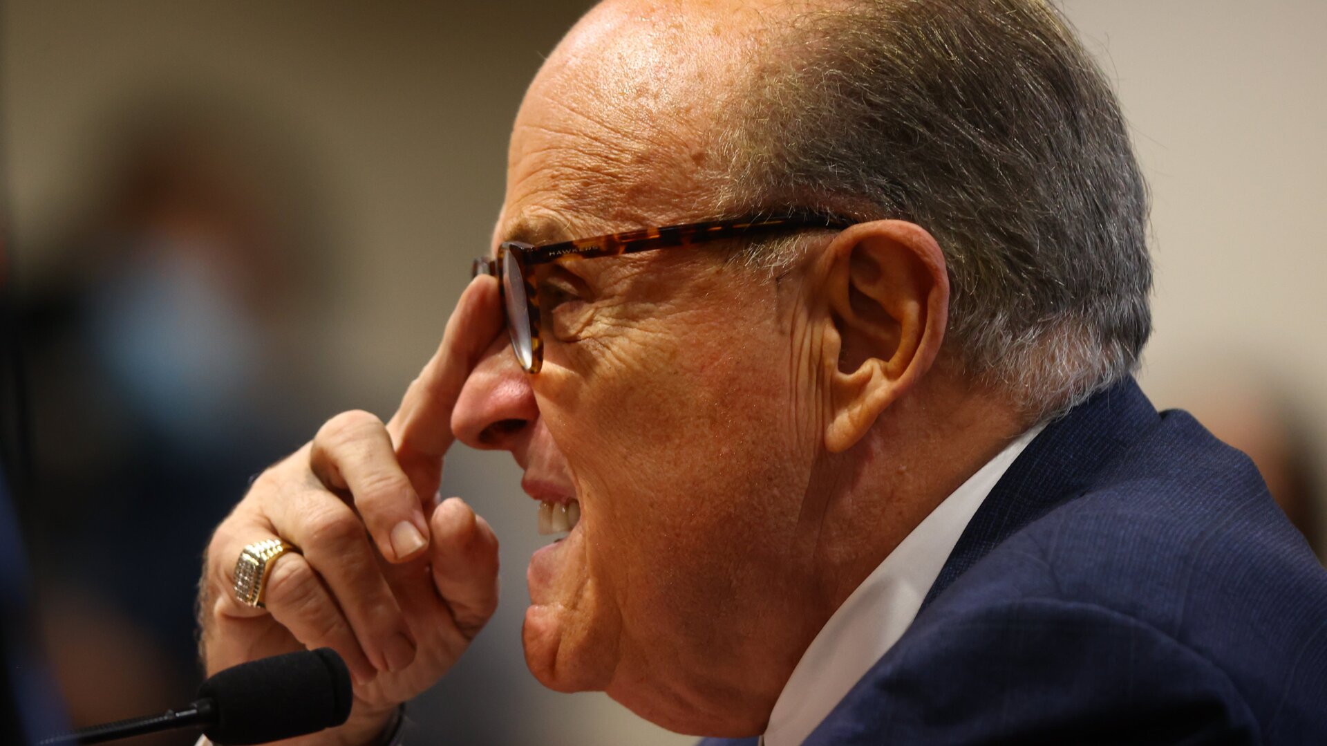 U.S. President Donald Trump’s personal attorney Rudy Giuliani speaks during an appearance before the Michigan House Oversight Committee on December 2, 2020 in Lansing, Michigan.