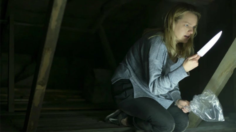 A knife is just one of the weapons Cecilia (Elisabeth Moss) must use in The Invisible Man.