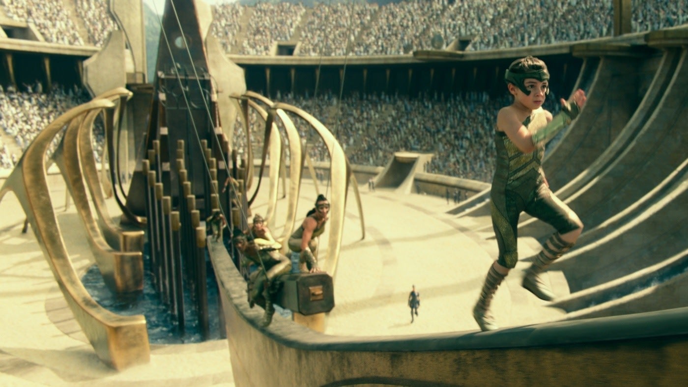 Young Diana (Lilly Aspell) competing in Themyscira in Wonder Woman 1984.