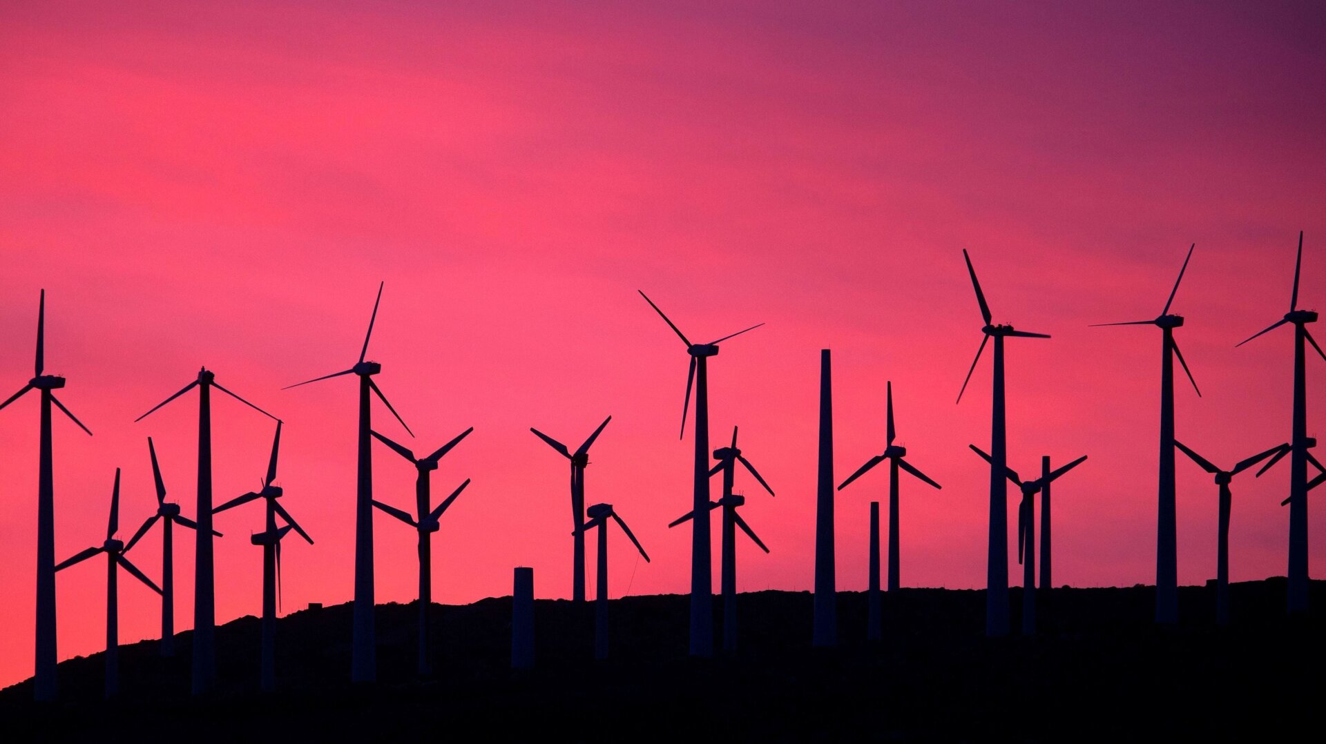 Electric energy generating wind turbines are seen on a wind farm in the San Gorgonio Pass near Palm Springs, California