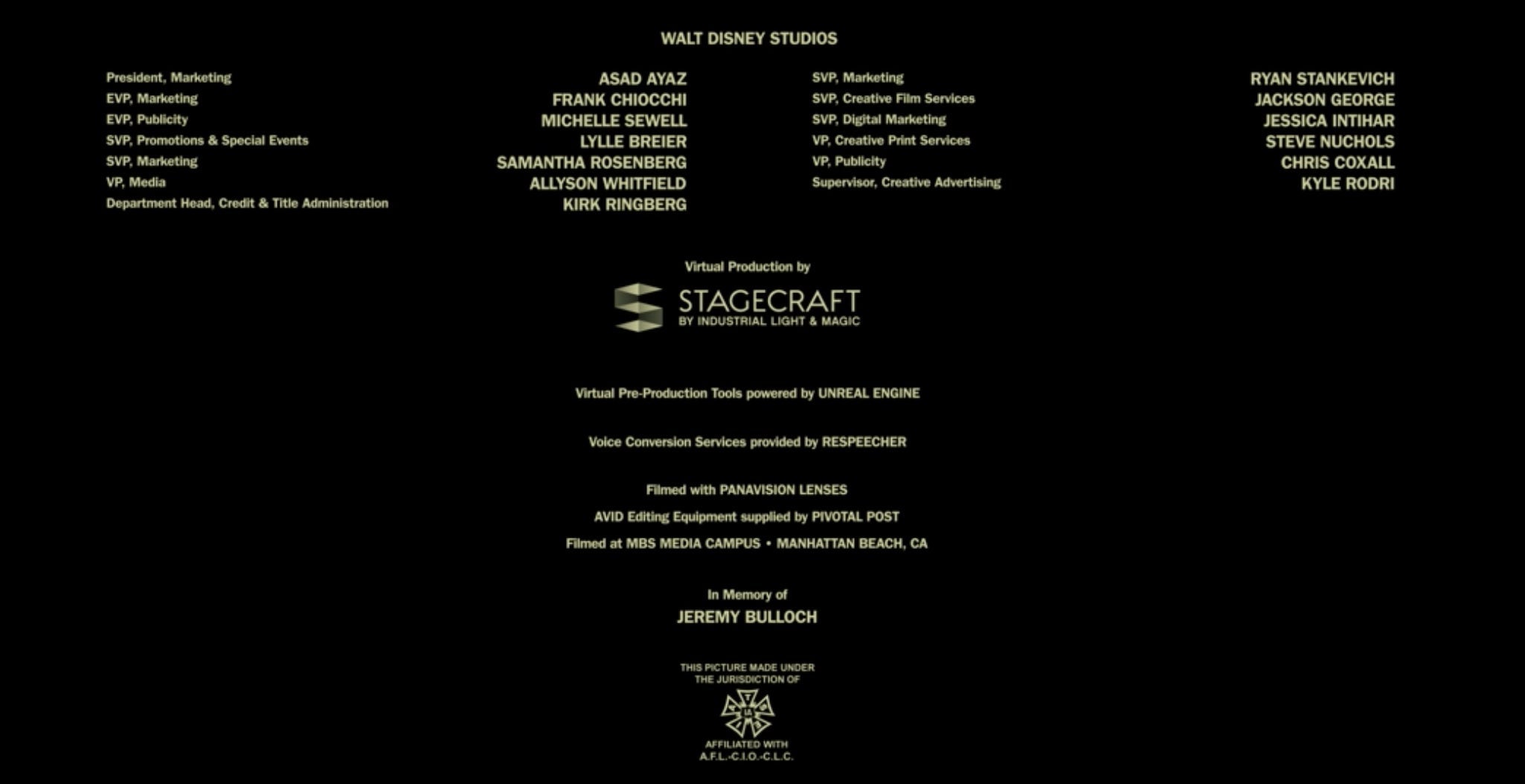 The new credit on Chapter 16 of The Mandalorian.